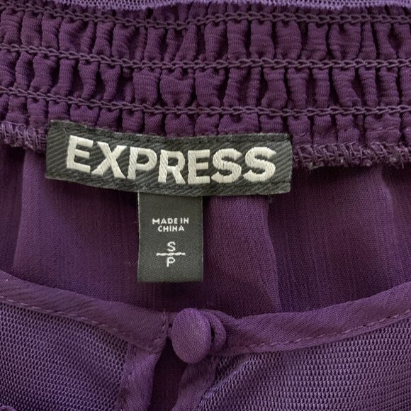 EXPRESS Sheer Peasant Style Top Smock Waist Short Sleeve Sz S Plum Purple #16F - Picture 6 of 7